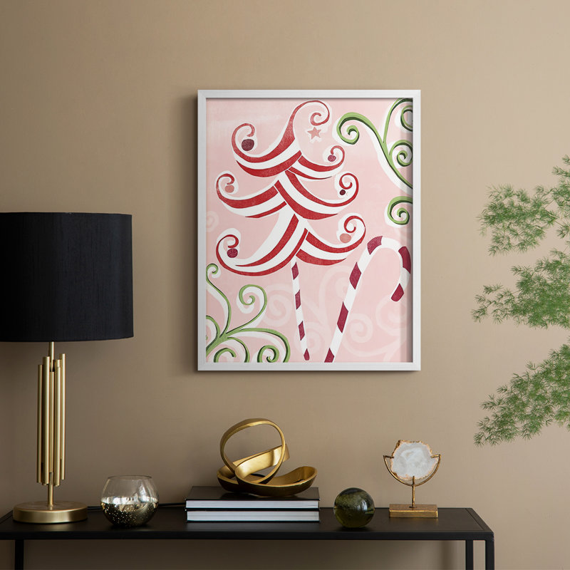 «Candy Cane Holiday I», reproduction encadrée - bois massif, H 21 po x l 17 po, Blanc