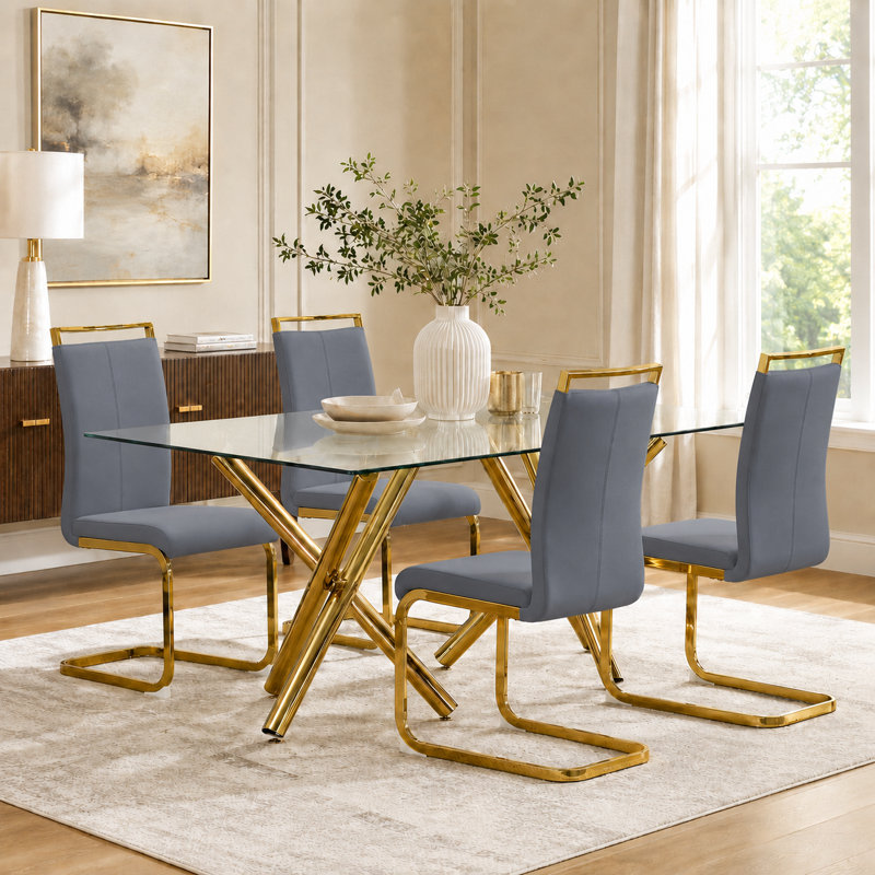 Ensemble de salle à manger 5 pièces Modern Glam, Ensemble de cinq pièces : table, quatre chaises, Gris
