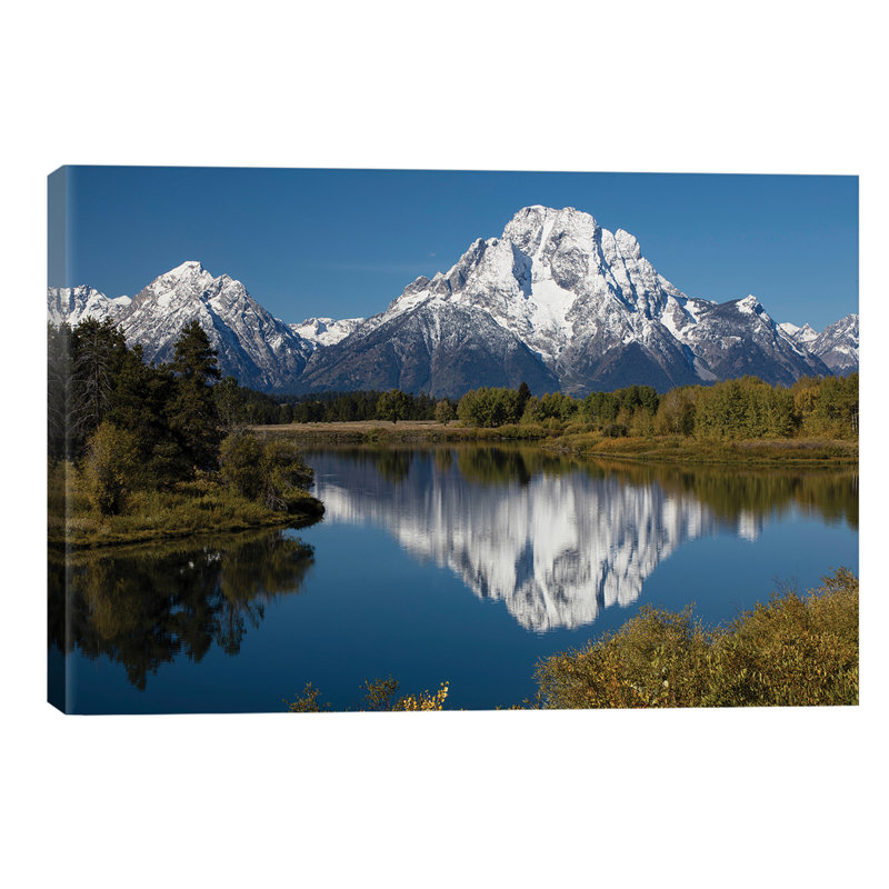 Reflection Of Mountain And Trees On Water, Teton Range, Grand Teton National Park, Wyoming, USA II - Wrapped Canvas Print