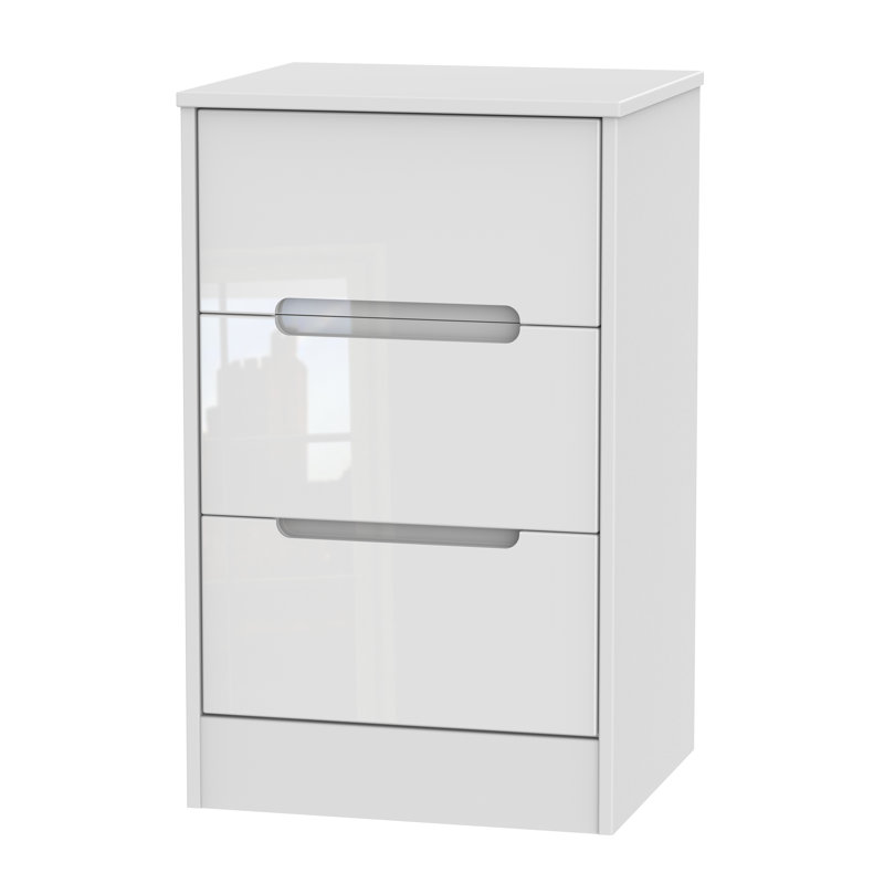 Fully Assembled Vernon 3 Drawer Bedside Table, White Gloss