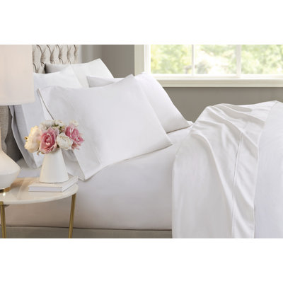 Ensemble de draps 4 pièces en mélange de coton rafraîchissant 600TC, literie à poches profondes blanches pour les dormeurs chauds, chambre