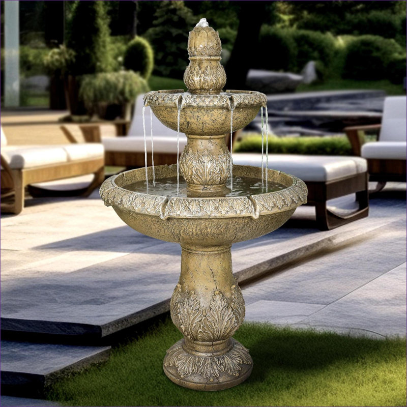 Fountains 47.2 Inch 2-Tier Freestanding Outdoor Fountain for Garden Patio Backyard | Concrete / Cement | Waterfall; Tiered; Fountain