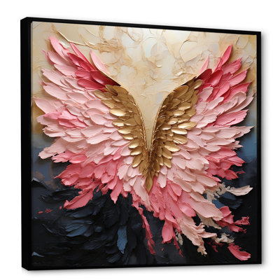 Pink And Gold Angel Wings - Abstract Spirals Framed Canvas Print Wall Art