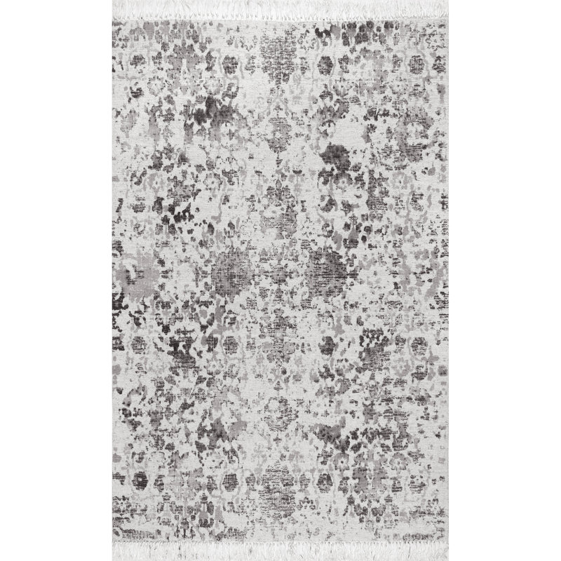 Tapis gris en laine tissé à plat à la main Latrell, Rectangle 5 pi x 8 pi