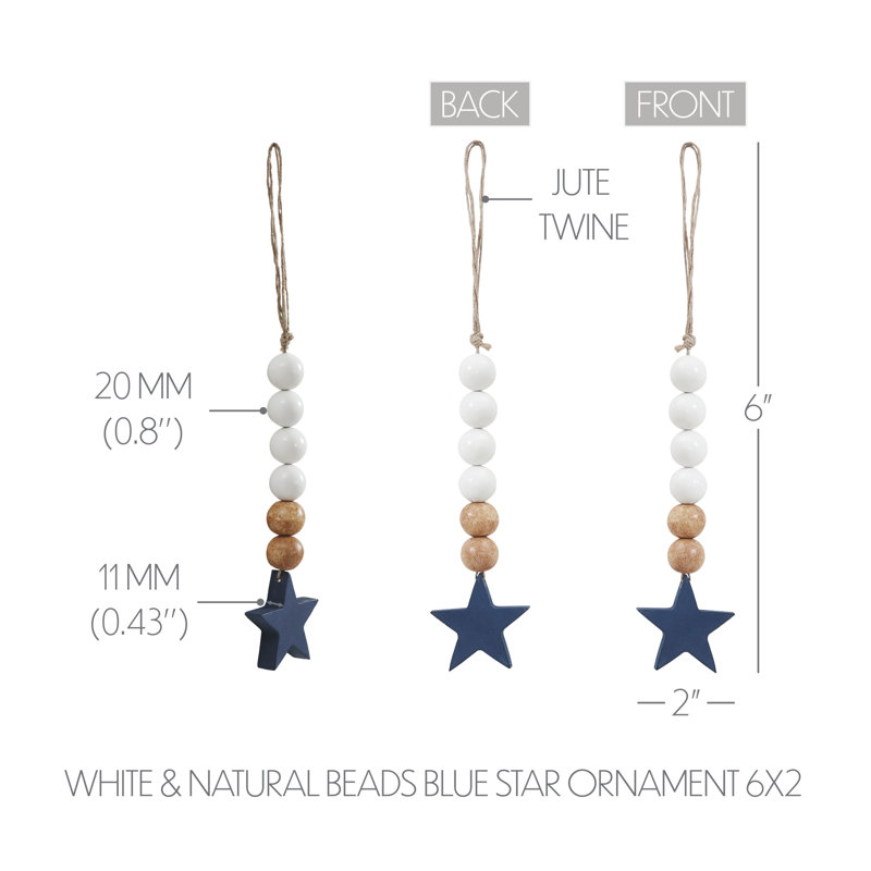 Ornement classique étoile de Pâques blanc et perles bleues 6 x 2
