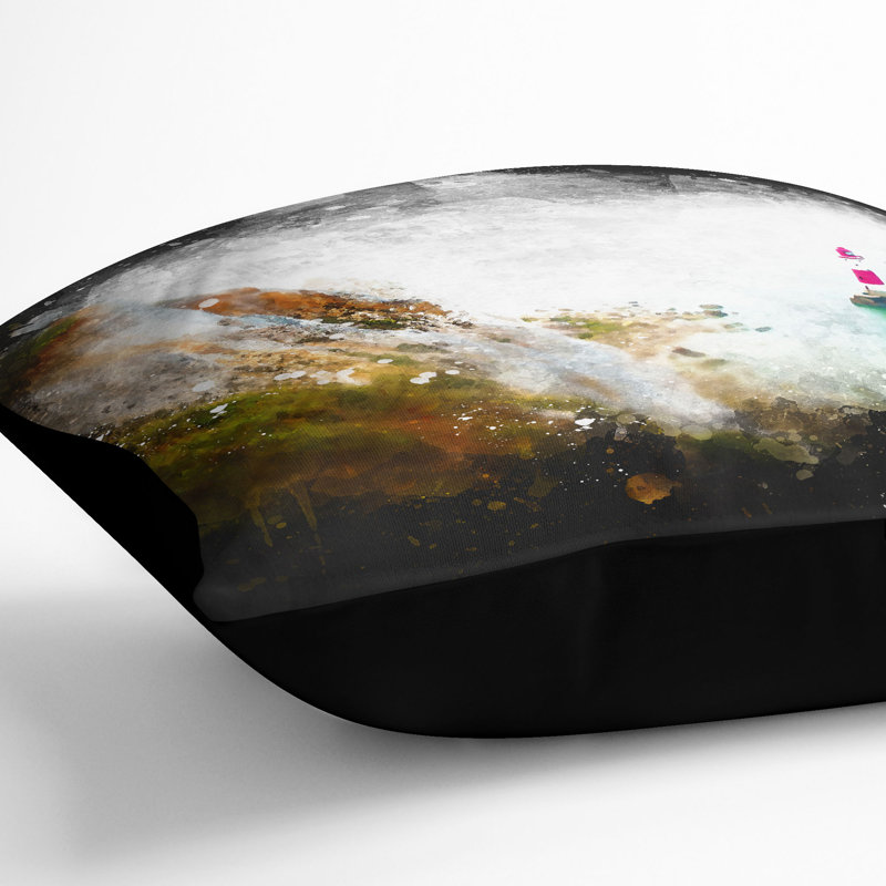 Lighthouse by the Coast Paint Splash Cushion with Filling, 55cm H x 55cm W x 20cm D, Black
