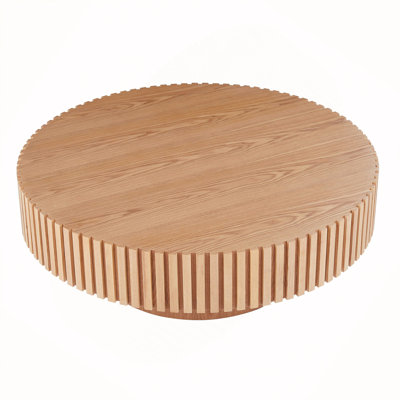 Natural Wood Coffee Table - 39.37" Round Handcrafted Drum Design (ash)