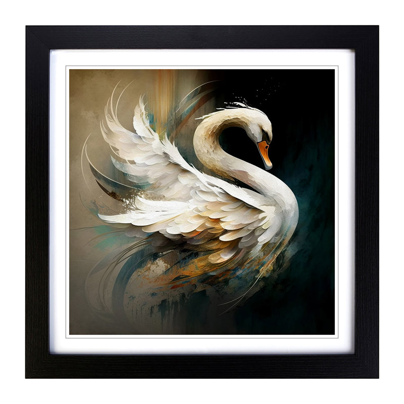 Swan Abstract Expressionism - Framed Print, Black