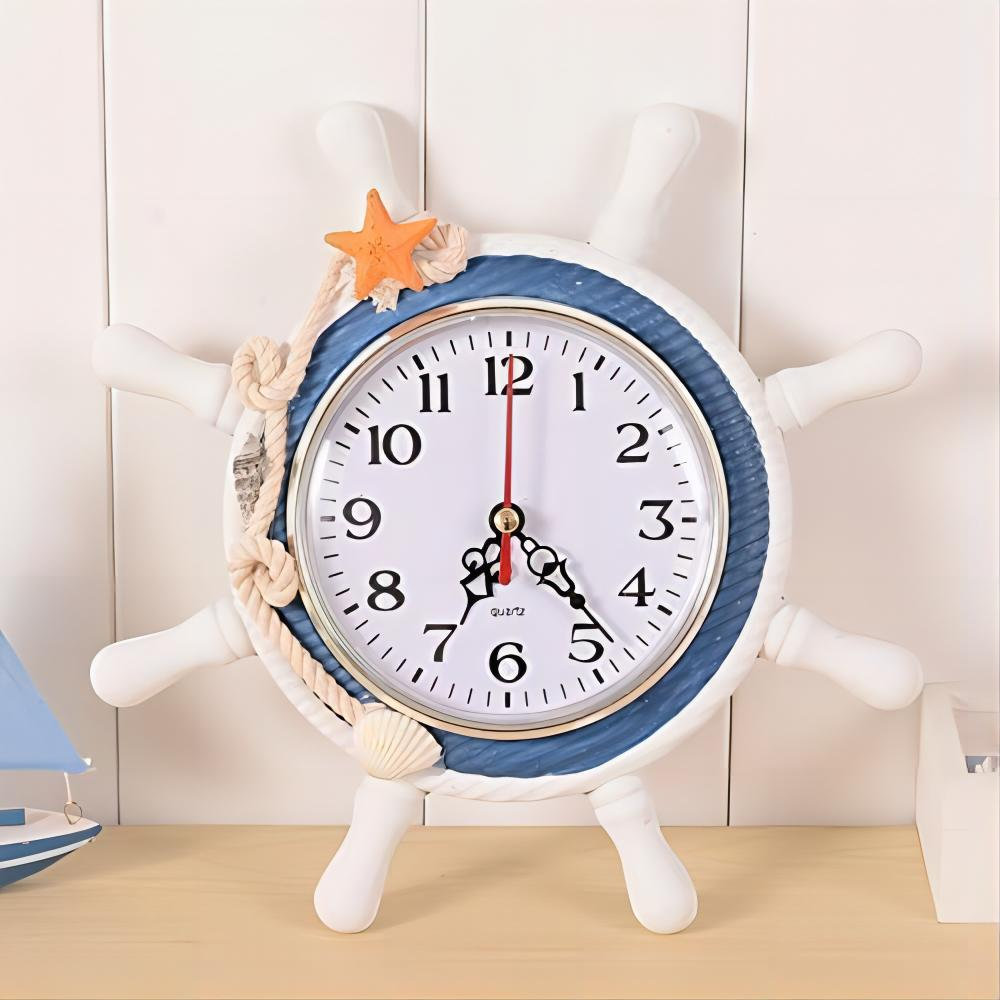 Time Clock Boat Breakwater Bay Nautical Clocks Beach Wheel Wall Clock Decoration Time ...