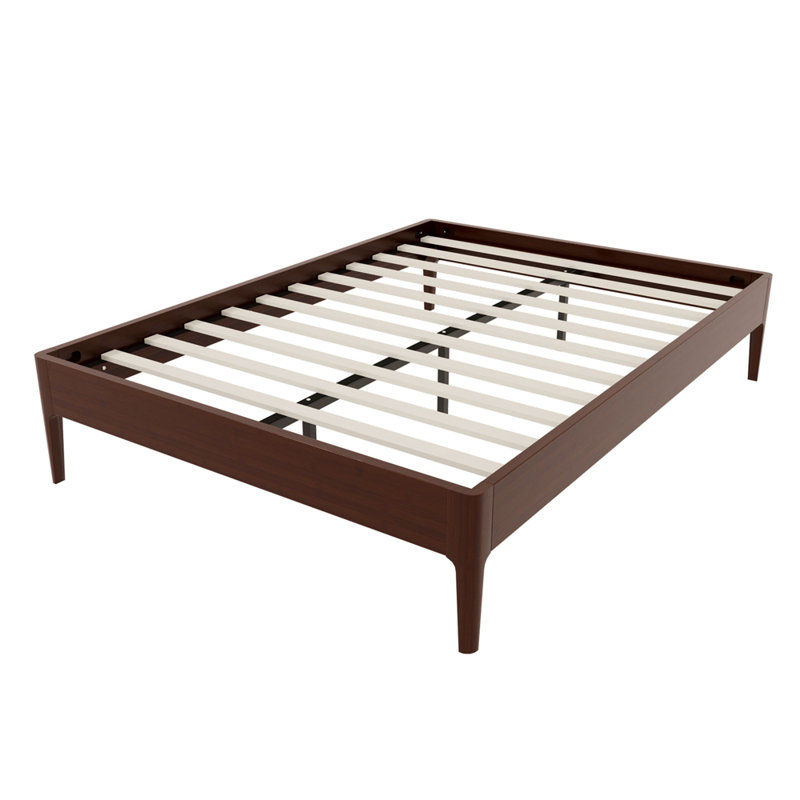 15 Inch High Full Size Solid Dry Bamboo Wood Platform Bed Frame, with Wood Slat Metal Support, Modern & Minimalist Style, No Box Spring Needed, Easy Assembly