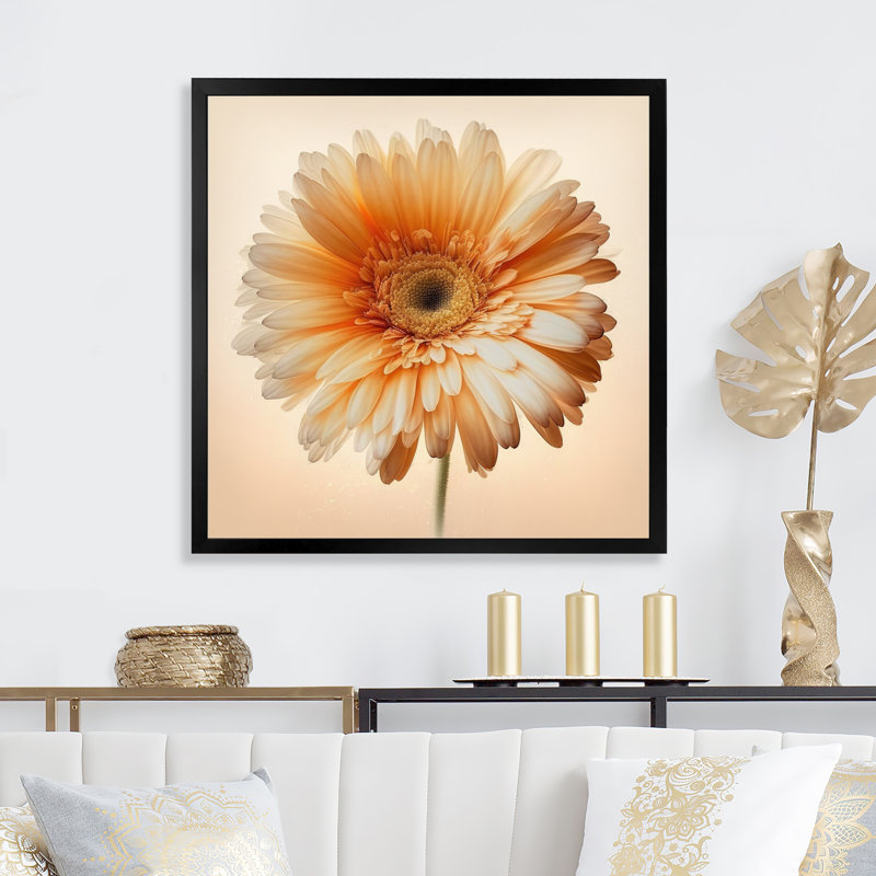 Orange Gerbera Flower V " Orange Gerbera Flower V ", Black Picture Framed Canvas, 16" W x 16" H