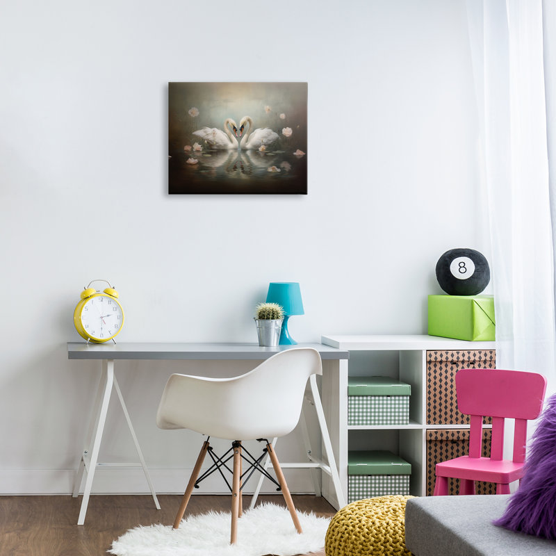 Toile romantique à réflexion de cygnes, design par Arlington Prints, H 16 po x l 20 po