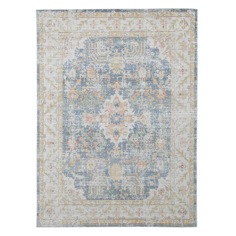 Wentworth Traditional Vintage Medallion Low Pile Performance Area Rug, Rectangle 3'11" x 5'11"