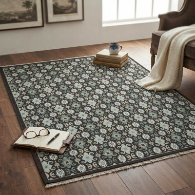 Tapis d'intérieur oriental multicolore en laine noué à la main