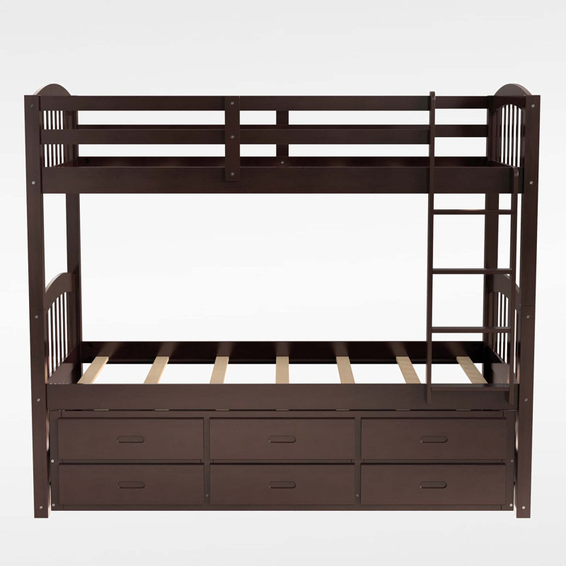 Lit superposé simple à 3 tiroirs avec lit gigogne Tanvir par Harriet Bee, Brun foncé