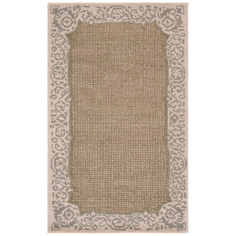 Varick Ebony Hand Tufted Wool/Cotton Floral Rug in Green/Beige, Rectangle 3' x 5'