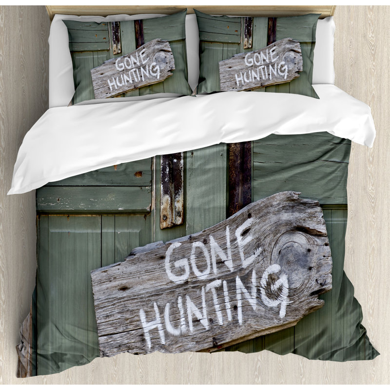 Gone Hunting Rustic Green and Brown Queen Duvet Cover Set