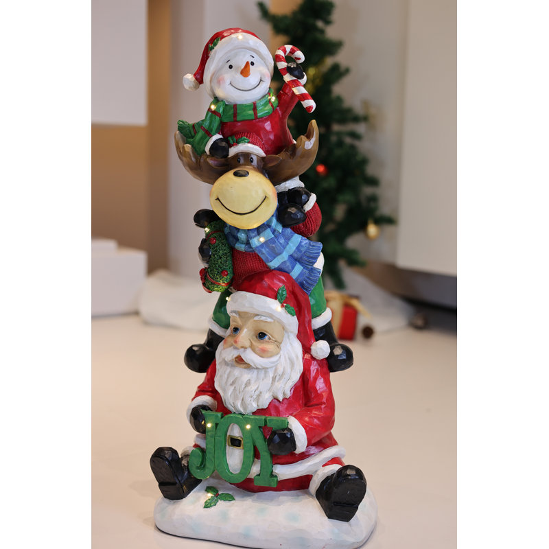 Stacking Snowman Elk Santa Christmas Resin Statue with LED Lights