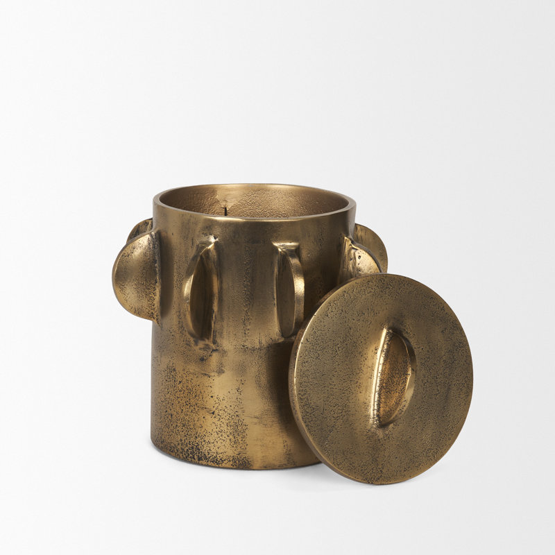 Deacon Large Metal Canister With Sculptural Handles, Antique Brass, 8.5" H x 8.25" W x 8.25" D