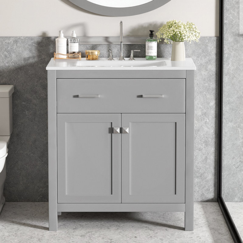 Meuble-lavabo moderne 30 po avec lavabo en céramique, portes à fermeture en douceur, tiroir escamotable et tablette réglable