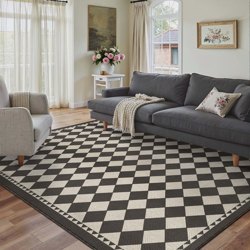  Tapis intérieur / extérieur Geovia, Black/Beige, Rectangle 4' x 6'