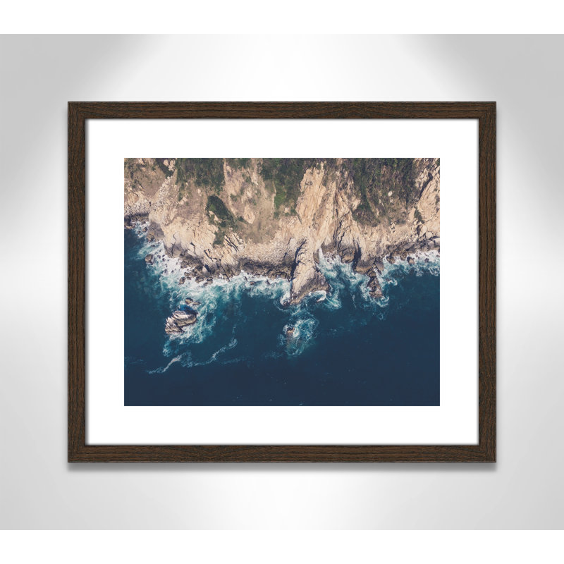 Zanna Coastal Cliffs, Acapulco - Photograph Print, Walnut Wood Grain Framed Paper, White, 16" H x 19" W x 0.75" D
