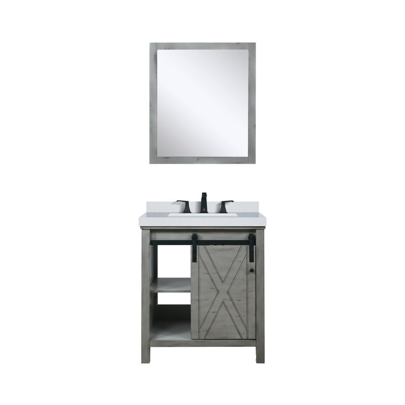 Ensemble de meuble-lavabo l 30 po x P 22 po Marsyas, robinet et miroir 28 po, Brun, Marbre de culture blanc