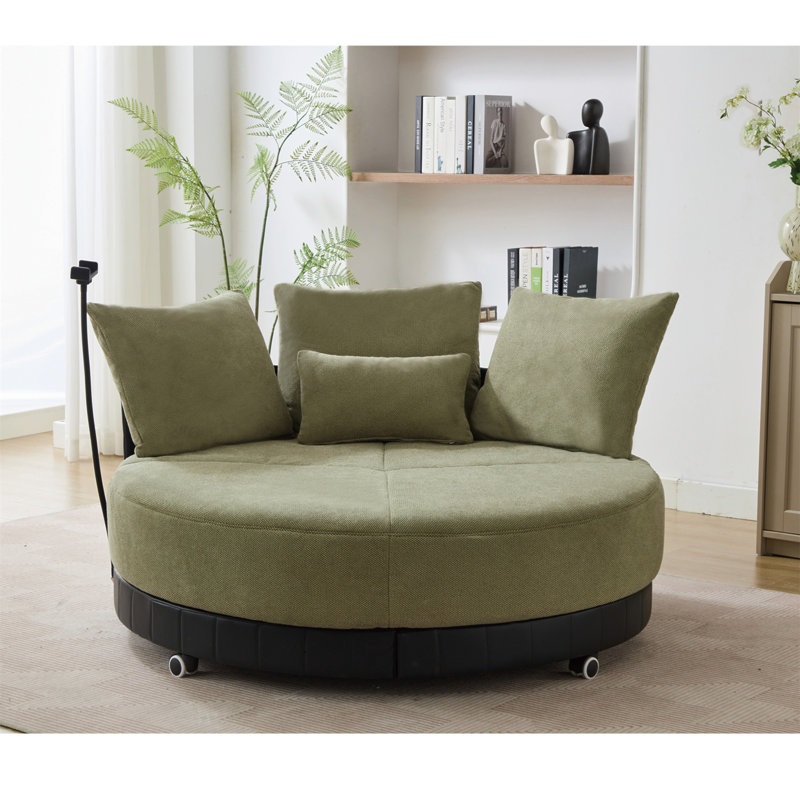 Chaise pivotante moderne surdimensionnée à 360 ° avec support de téléphone réglable, Polyester vert