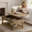 Table basse relevable avec pieds en bois massif sculpté - rangement caché, table de salon rustique moderne-2113596703