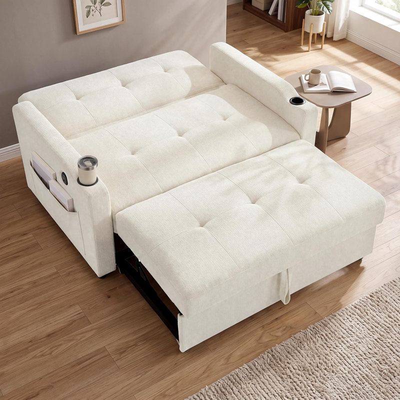 Jaxenor 2 Seater Sofa Bed, Pull Out Sleeper Sofa, Convertible Loveseat Sofa Bed with Cup Holders for Living Room, Guest Room, Apartment, Studio, Space Saving Fold Out Couch