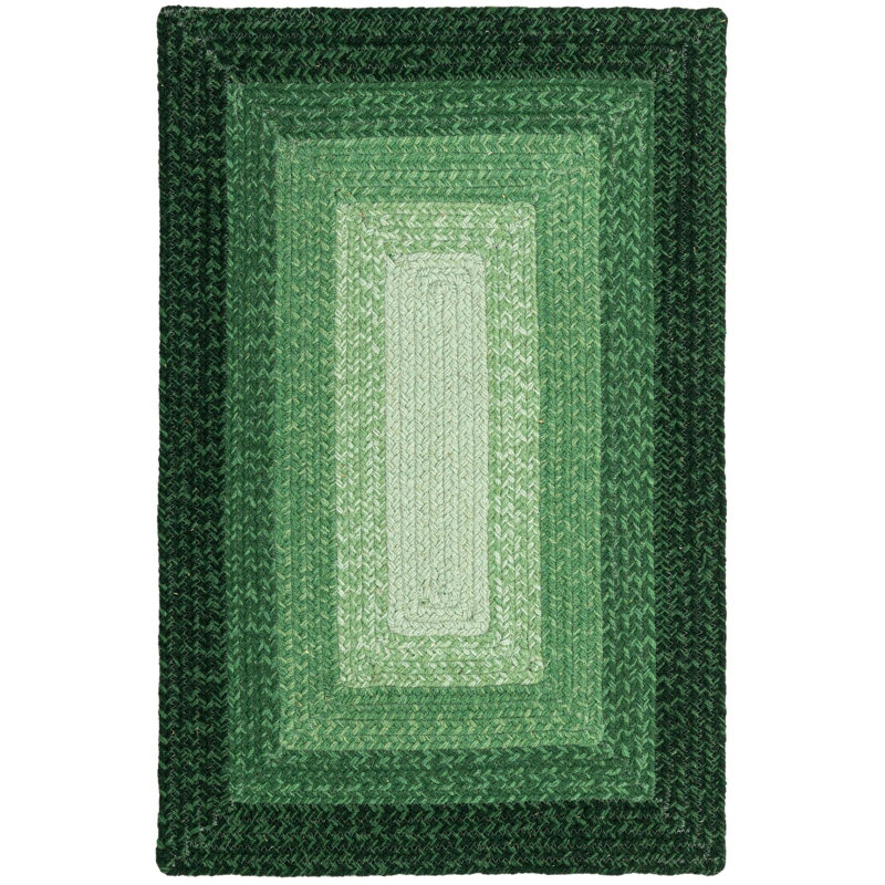  Ombre Hand Braided Wool Rug, Rectangle 2' x 3'1", Green