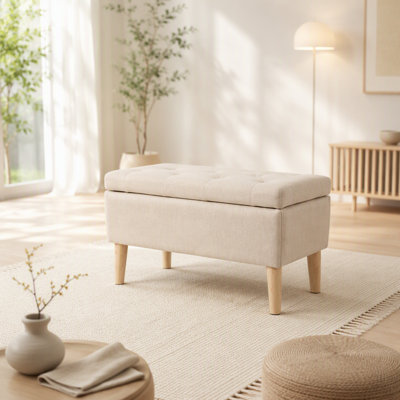 Pouf de rangement carré de 81 cm de large avec plateau intégré, repose-pieds rembourré et banc de bout de lit, idéal pour le salon, la chambre, les moments de détente, coutures modernes