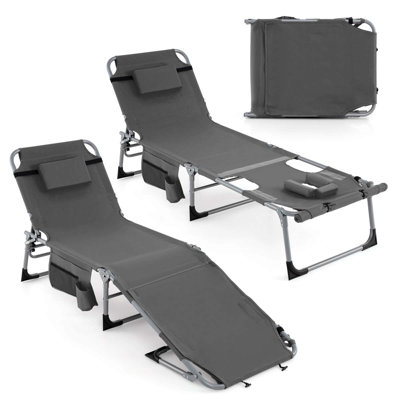 2 Pcs Outdoor Folding Chaise 5-position Lounge Chair With Adjustable Footrest