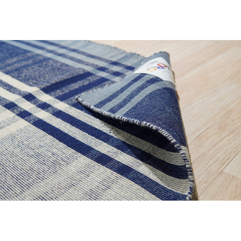 Tapis bleu tissé à la main Ziv, Rectangle 9 pi x 12 pi