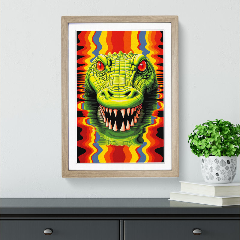 XYZ-FRM-V1223-1784 Alligator Op No.2 - Single Picture Frame Print on Wood, 46cm H x 34cm W x 2cm D, Oak 