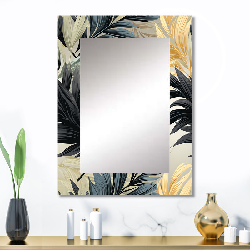 Amieva Monochrome Mirage Tropical Pattern - tropical  Unique Wall Mirror Decor, Tropical Large Mirror, Printed Metal Art