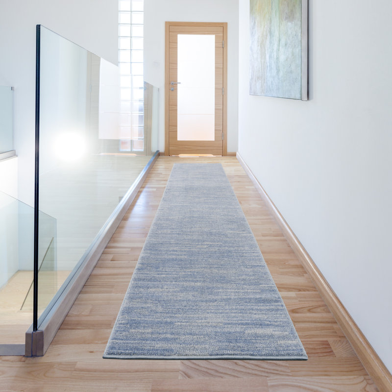 Mulican Solid Color Machine Made Power Loom Polypropylene Indoor / Outdoor Area Rug in Blue, Runner 2'2" x 12'