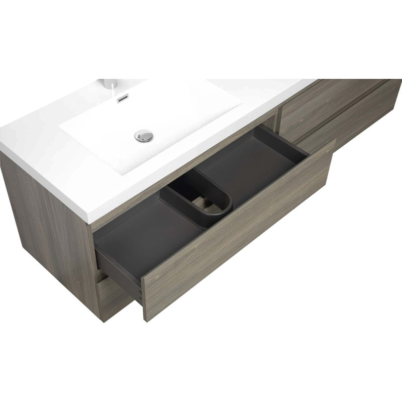 Meuble-lavabo double 70,89 po avec plateau en résine Furkhan, Gris