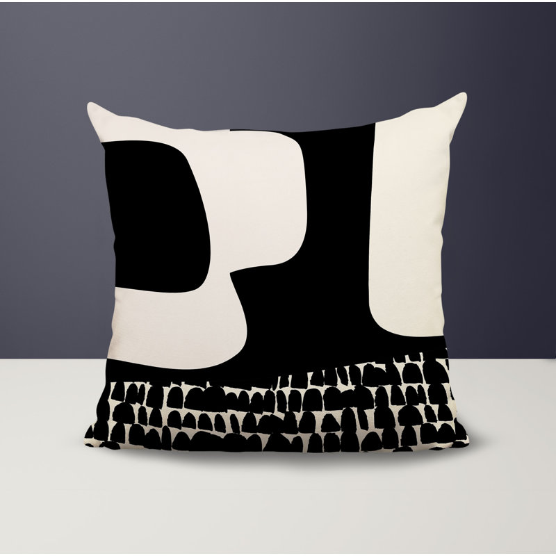 Coussin carré intérieur / extérieur pia, H 15 po x l 15 po, Blanc cassé / noir