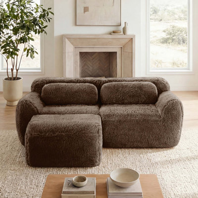 Canapé modulaire ergonomique 2 places avec tissu moelleux doux et 1 repose-pieds, conception antidérapante, aucun assemblage requis