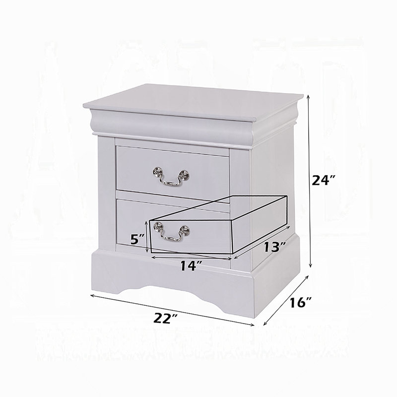 1pièce table de chevet 2 tiroirs exquise de style Louis Phillipe, idéale pour la décoration de chambre à coucher et de rangement pratique