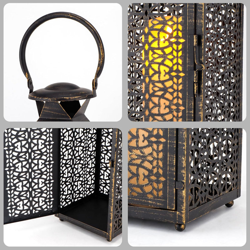 2 Piece Metal Tabletop Lantern Set, Black