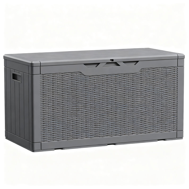 Large Resin Deck Box, 100 Gallon, Waterproof Lockable Storage For Patio Cushions And Garden Tools (Grey), Gray