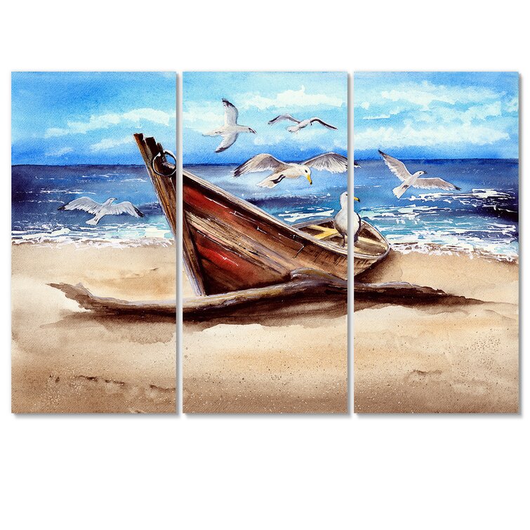An Old Fishing Boat On The Sandy Beach - Nautical & Coastal Canvas Wall Art Print East Urban Home Size: 40 H x 60 W x 1 D