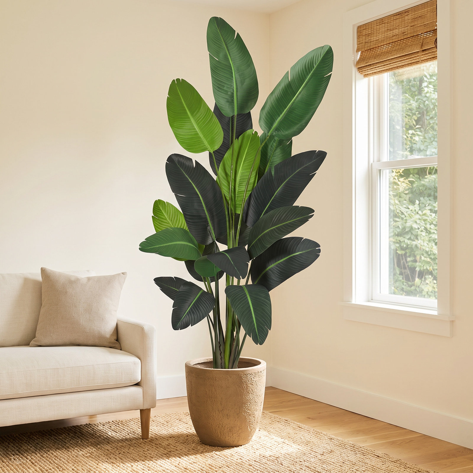 Faux Banana Leaf Tree in Pot Liner, 96" H x 34" W x 29" D