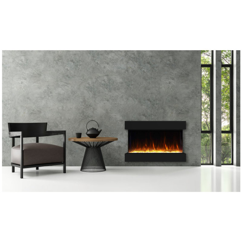 Kamara 3-Sided Electric Fireplace, Recessed and Wall Mounted Heater Fireplaces, Built-in Fireplace Decorations for Living Room with Overheating Protection, Remote, Log & Crystals, Black