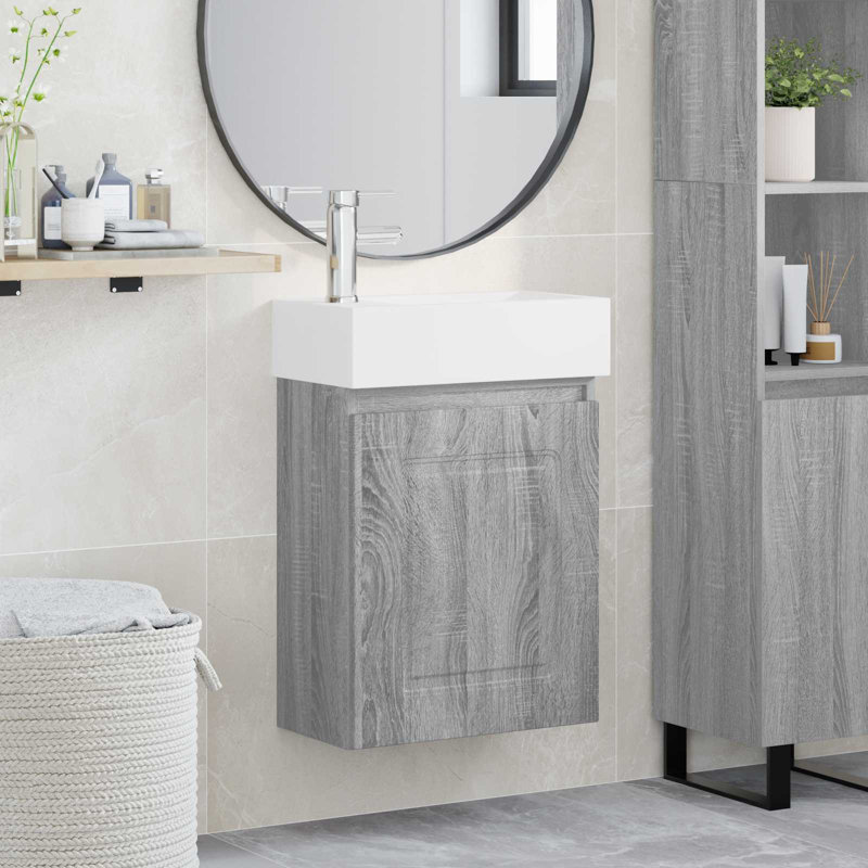 Single Bathroom Vanity with Ceramic Basin, Grey Sonoma