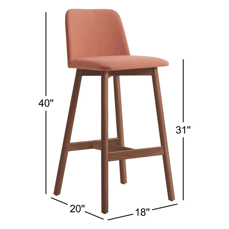 Chip Stool, Bar Stool (31" Seat Height), Toohey Tomato Plainweave, Walnut