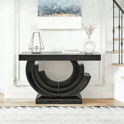 Mirrored Glass Console Table Entryway Living Sofa Table Diamond Crush Mirrored Glass Crescent Console Table(Only Including Coffee Table)