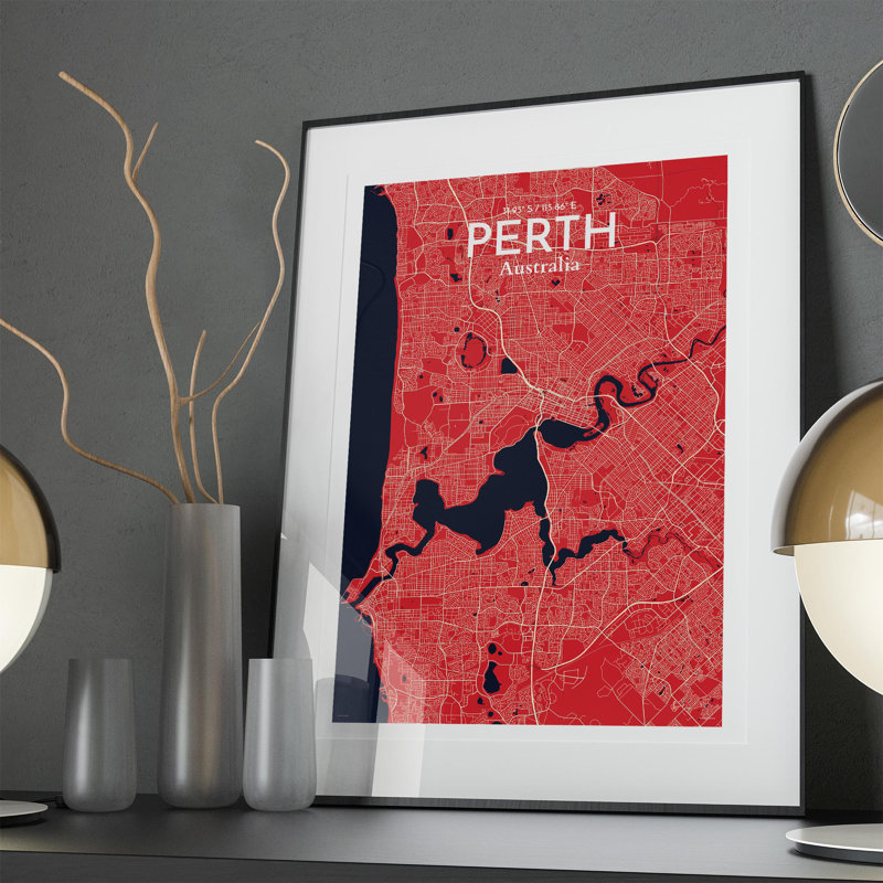 «Perth City Map», impression, Rouge / Bleu marine, H 36 po x l 24 po